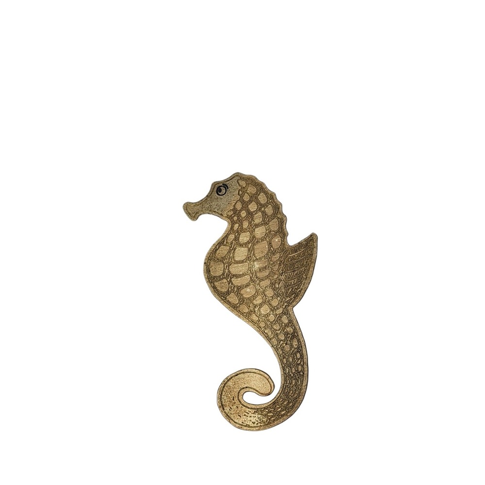 Vintage Gold Tone Flat Textured Sea Ocean Life Sea Horse Brooch Pin